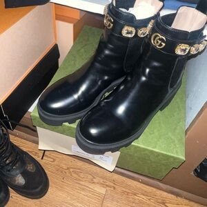 Gucci Black Combat Boots with Gold Accents